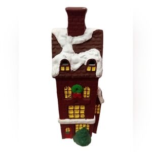 Festive Snow-Capped Holiday Village House - Red and White